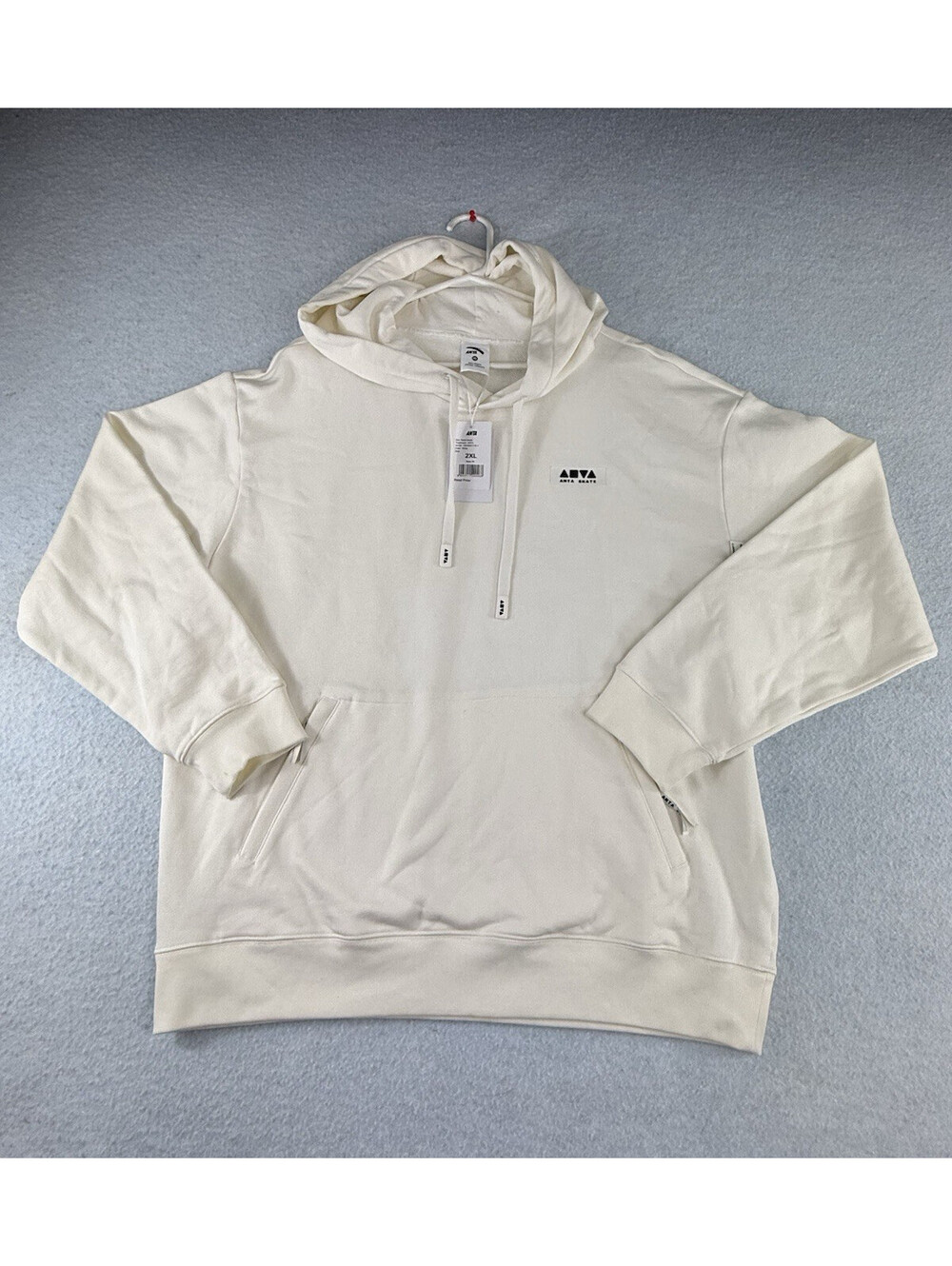 ANTA Skate Logo Pullover Hoodie White Fleece Cotton Drawstring Pockets Men’s 2XL